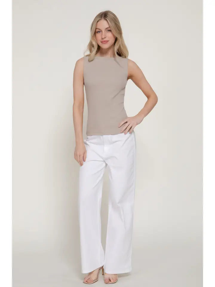 Cotton Boat Neck Tank, Taupe