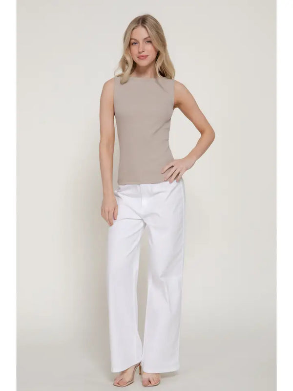 Cotton Boat Neck Tank, Taupe