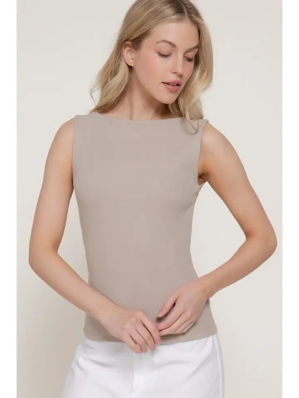 Cotton Boat Neck Tank, Taupe