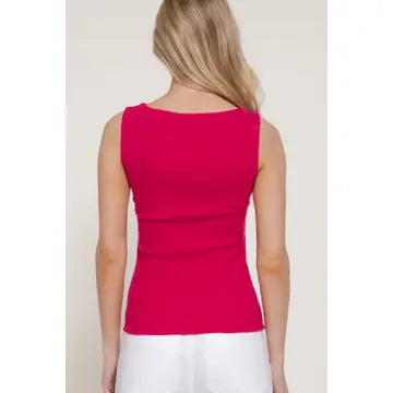Cotton Boat Neck Tank, Red