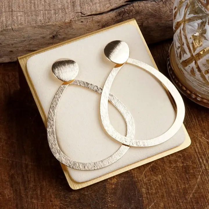 Teardrop Shape Statement Earrings – Gold Tone