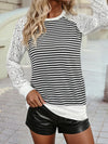 Textured Knit Contrast Hollowed Lace Long Sleeve Top