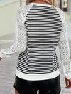 Textured Knit Contrast Hollowed Lace Long Sleeve Top