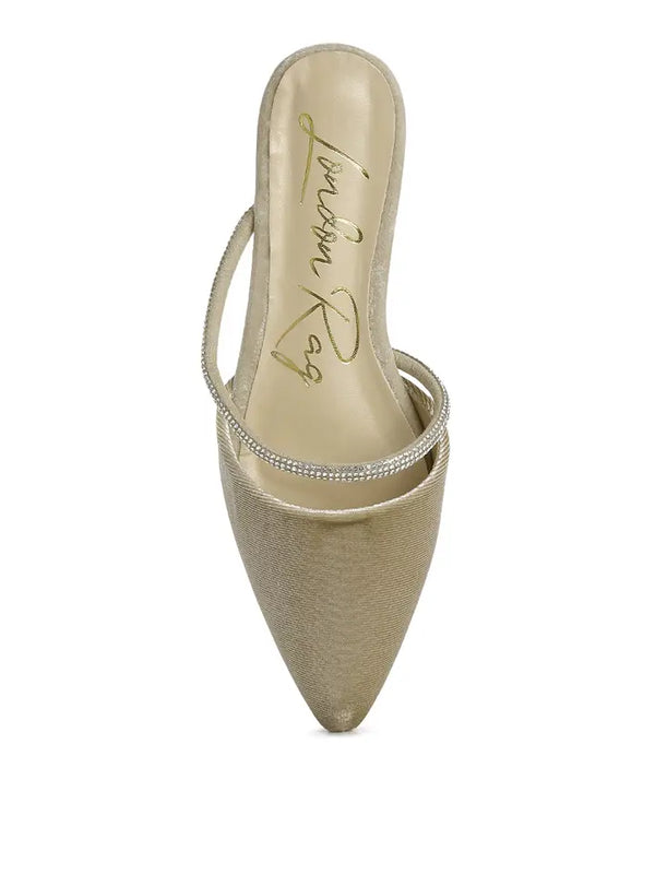 Turnon Velvet Diamante Detail Flat Mules