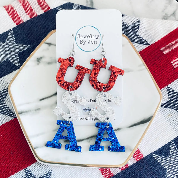 U.S.A. Earrings - Chunky Glitter