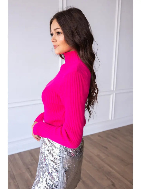 Valentina's Ribbed Turtleneck in Hot Pink