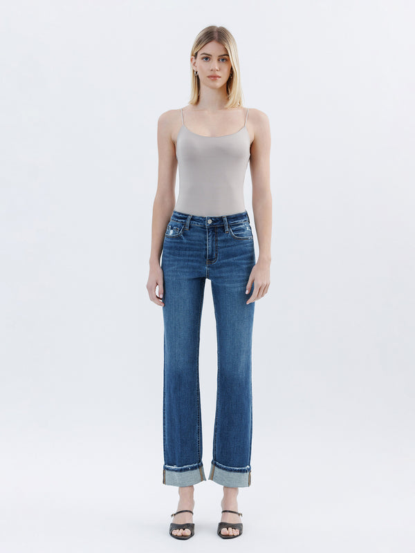 High Rise Cuffed Straight Jeans Vervet