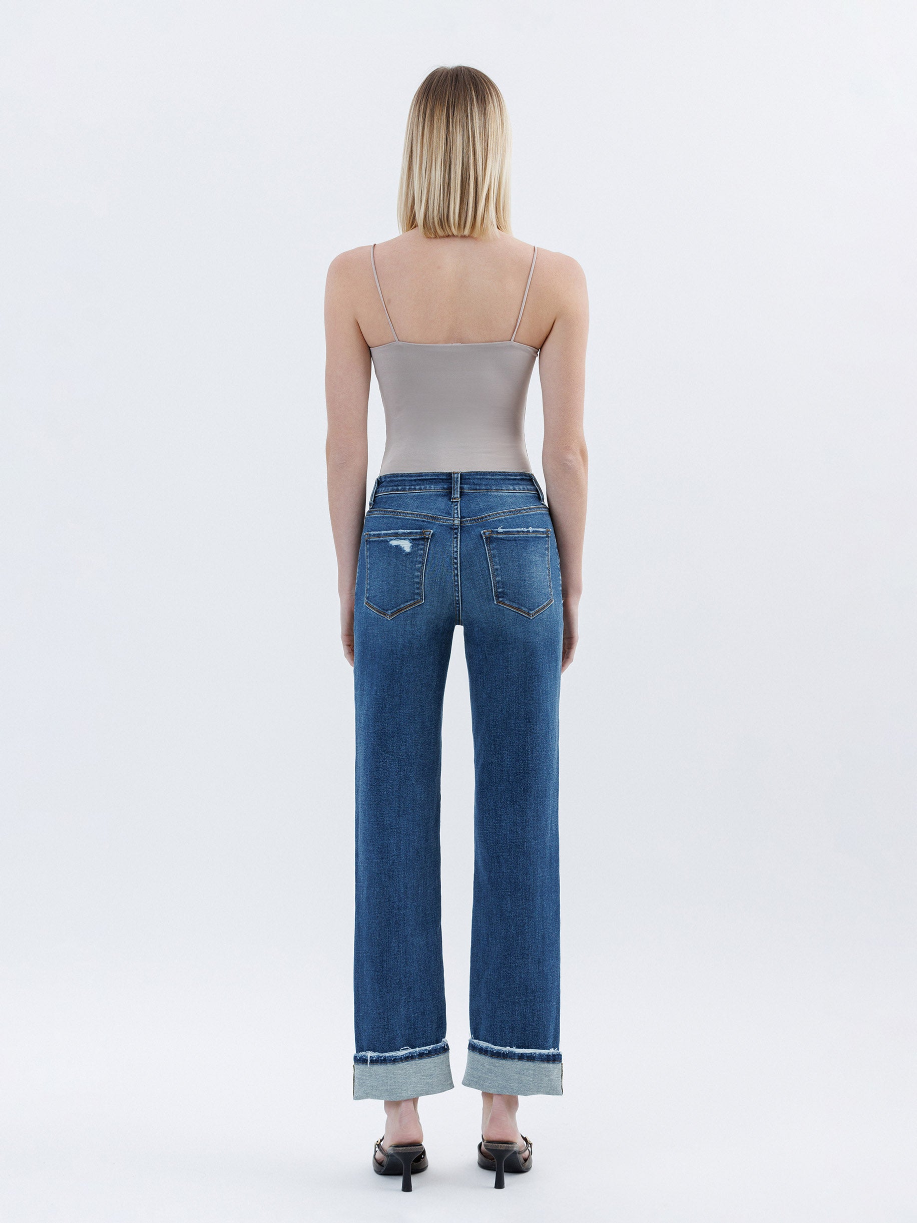 High Rise Cuffed Straight Jeans Vervet