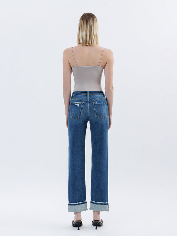High Rise Cuffed Straight Jeans Vervet