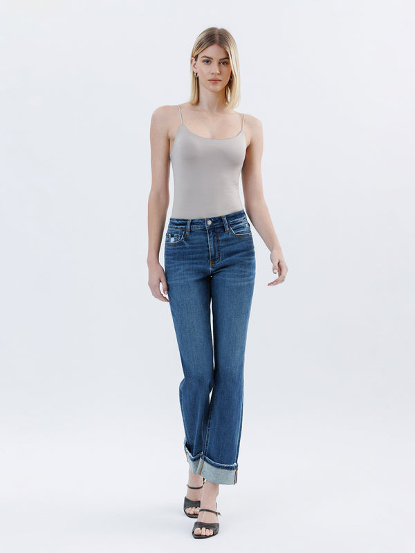 High Rise Cuffed Straight Jeans Vervet