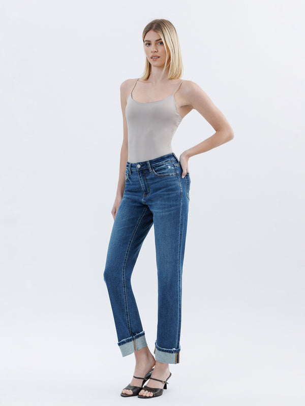 High Rise Cuffed Straight Jeans Vervet