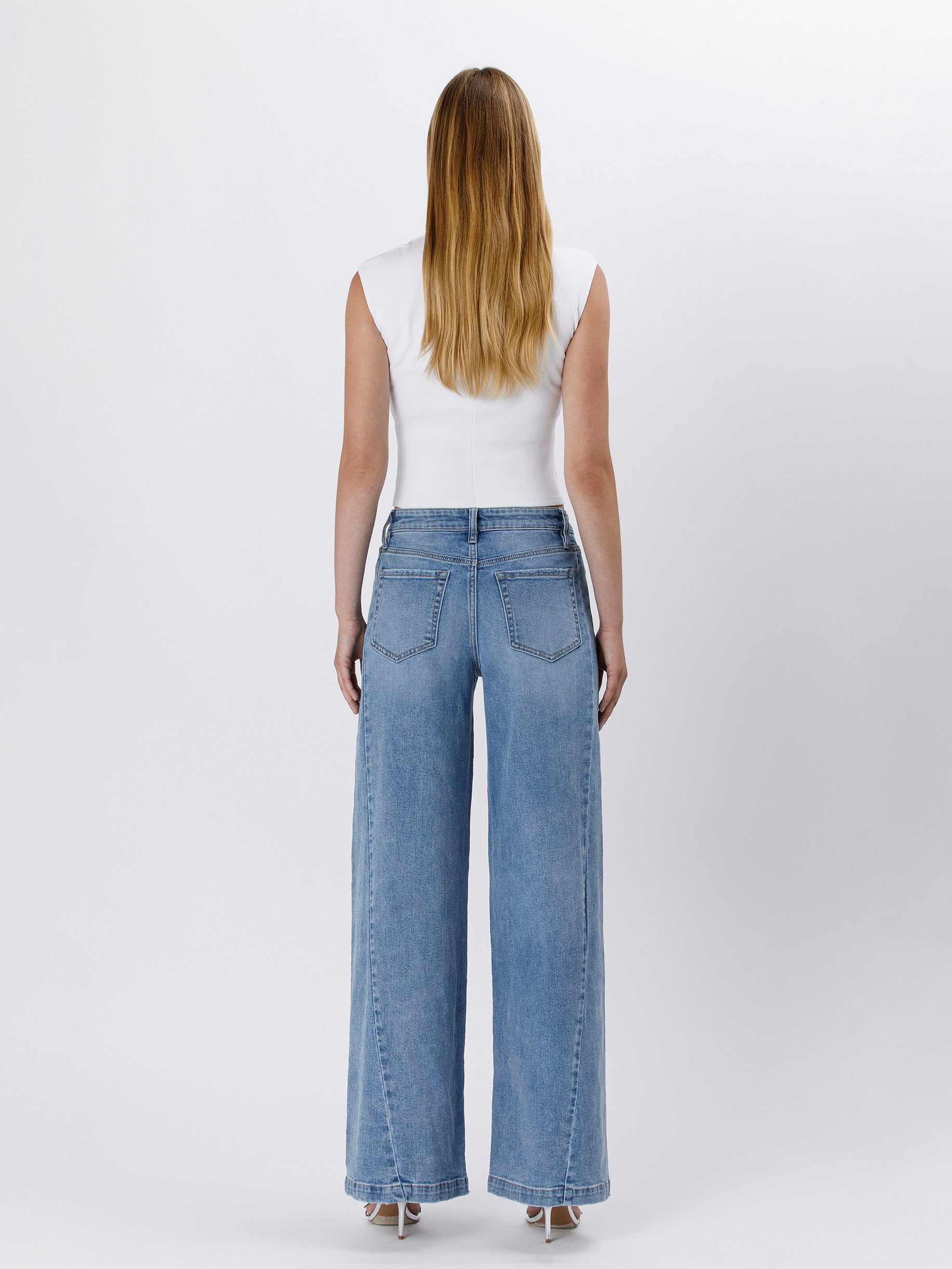 High Rise Seam Detail Palazzo Jeans Vervet