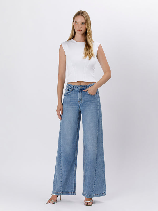 High Rise Seam Detail Palazzo Jeans Vervet
