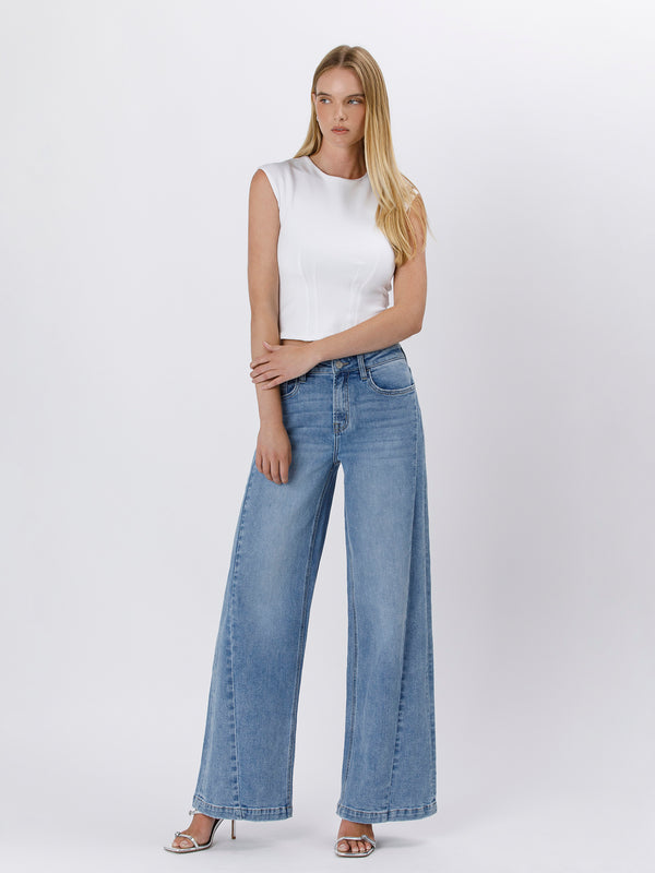 High Rise Seam Detail Palazzo Jeans Vervet