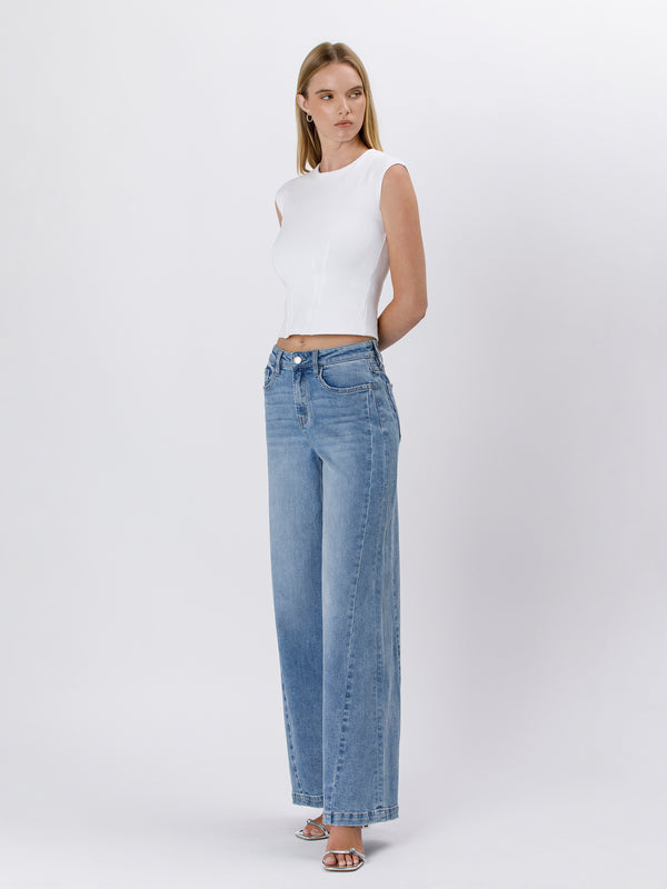 High Rise Seam Detail Palazzo Jeans Vervet