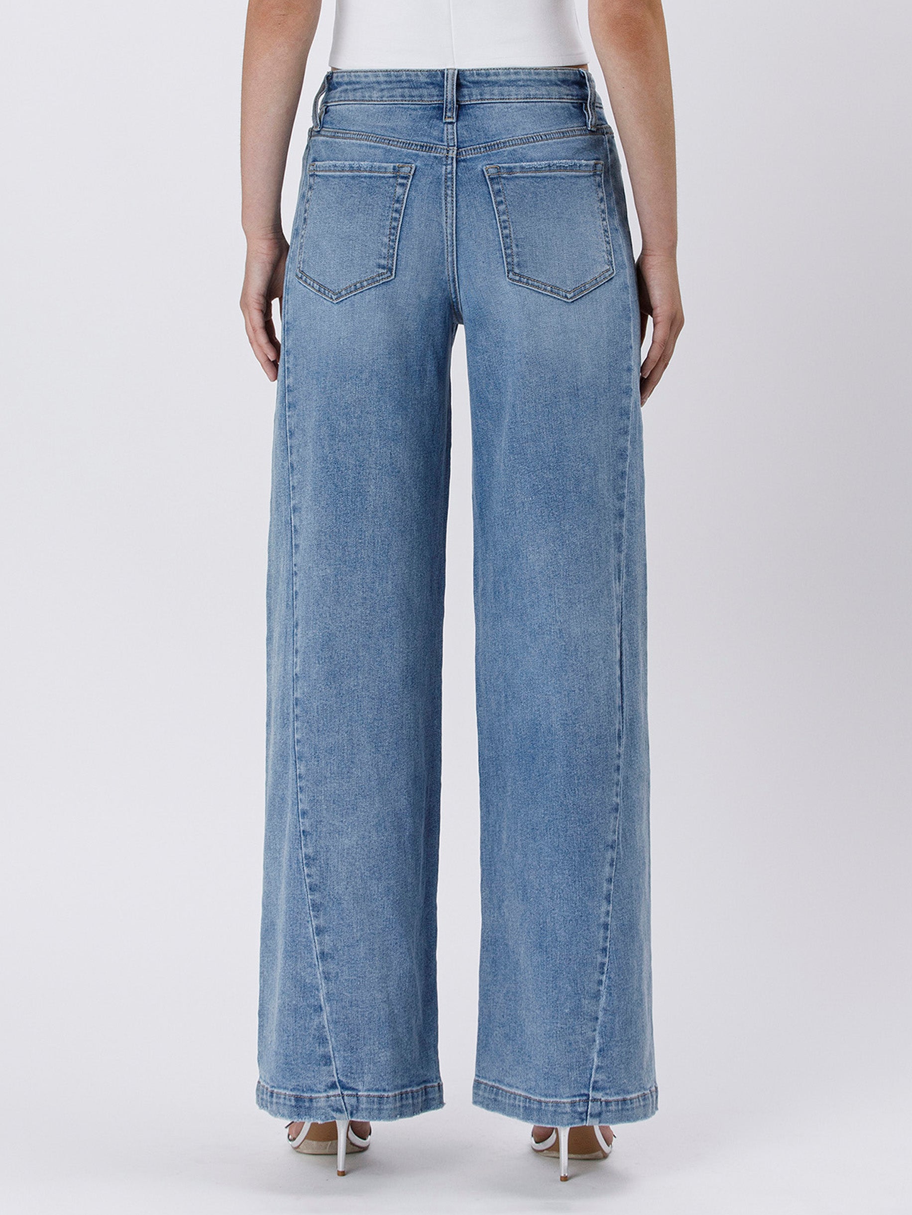 High Rise Seam Detail Palazzo Jeans Vervet
