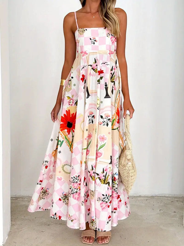 Vintage Long Sleeveless Floral Cami Dress