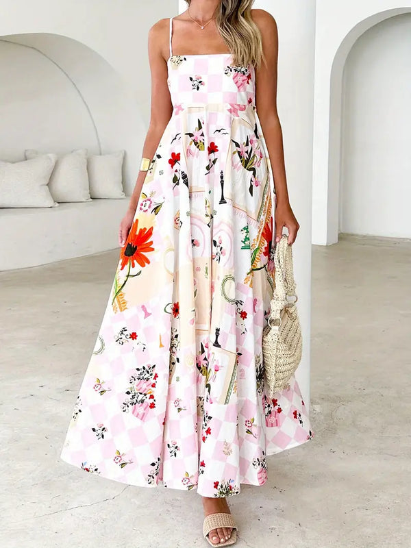 Vintage Long Sleeveless Floral Cami Dress