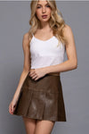 Vintage Wash Faux Leather Pleats Skirt
