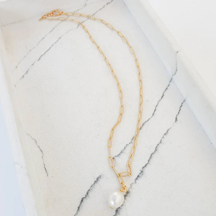 Virtue, Paperclip with Mini Pearl Necklace - Gold White