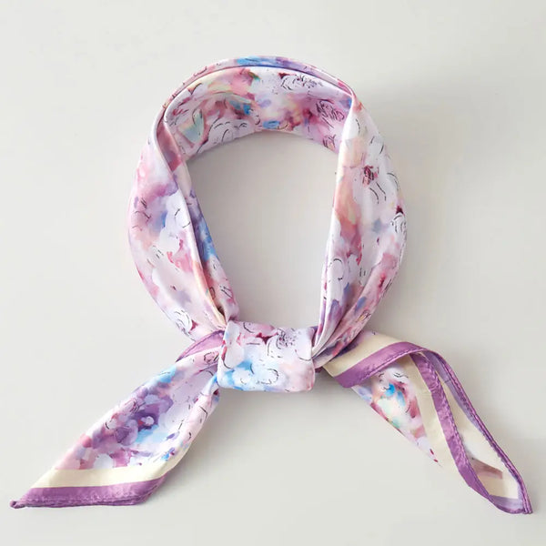 Watercolor Floral Pattern Printed Square Silky Satin Bandana Scarf