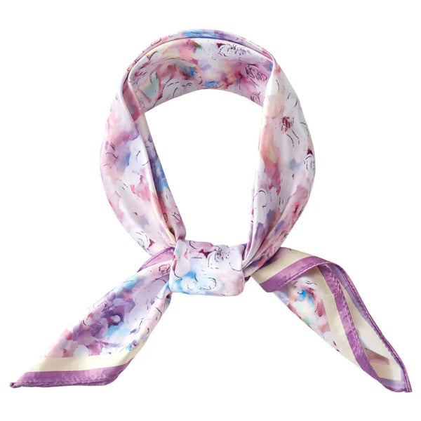Watercolor Floral Pattern Printed Square Silky Satin Bandana Scarf