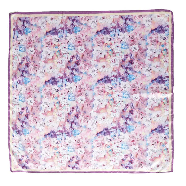 Watercolor Floral Pattern Printed Square Silky Satin Bandana Scarf