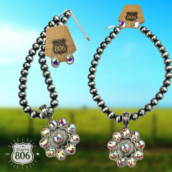 Western Flower, Silver Bead Necklace Set - 2 Options