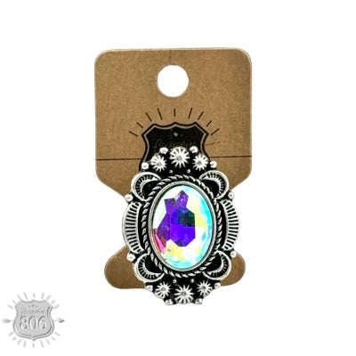 Western Silver and Iridescent Statement Ring