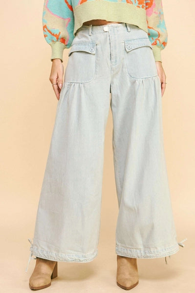 Wide Opening Adjustable Mid High Waist Denim Pants