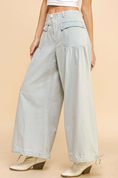 Wide Opening Adjustable Mid High Waist Denim Pants