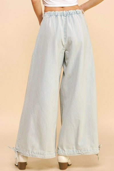 Wide Opening Adjustable Mid High Waist Denim Pants