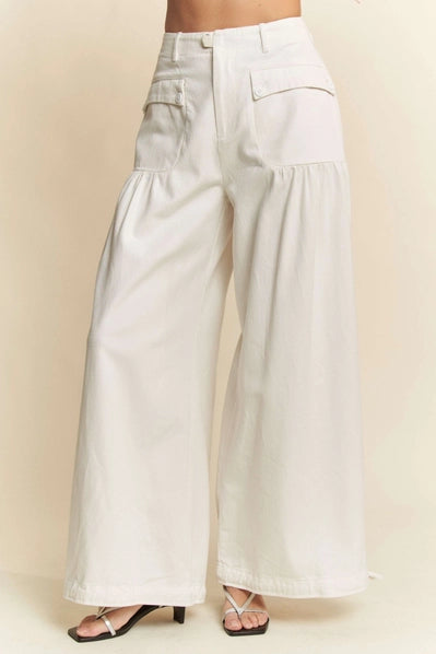 Wide Opening Adjustable Mid High Waist Denim Pants