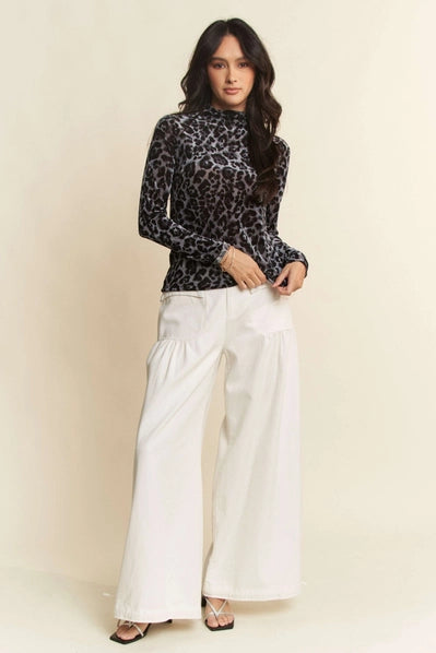 Wide Opening Adjustable Mid High Waist Denim Pants