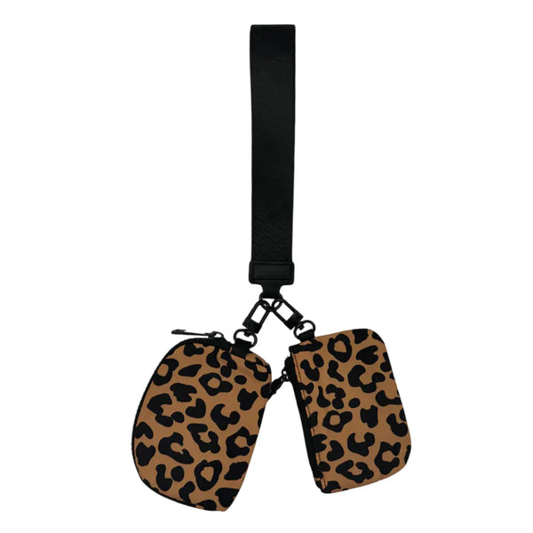 LULU MAC Wristlet Key Chain Double Pouch Leopard/Leopard