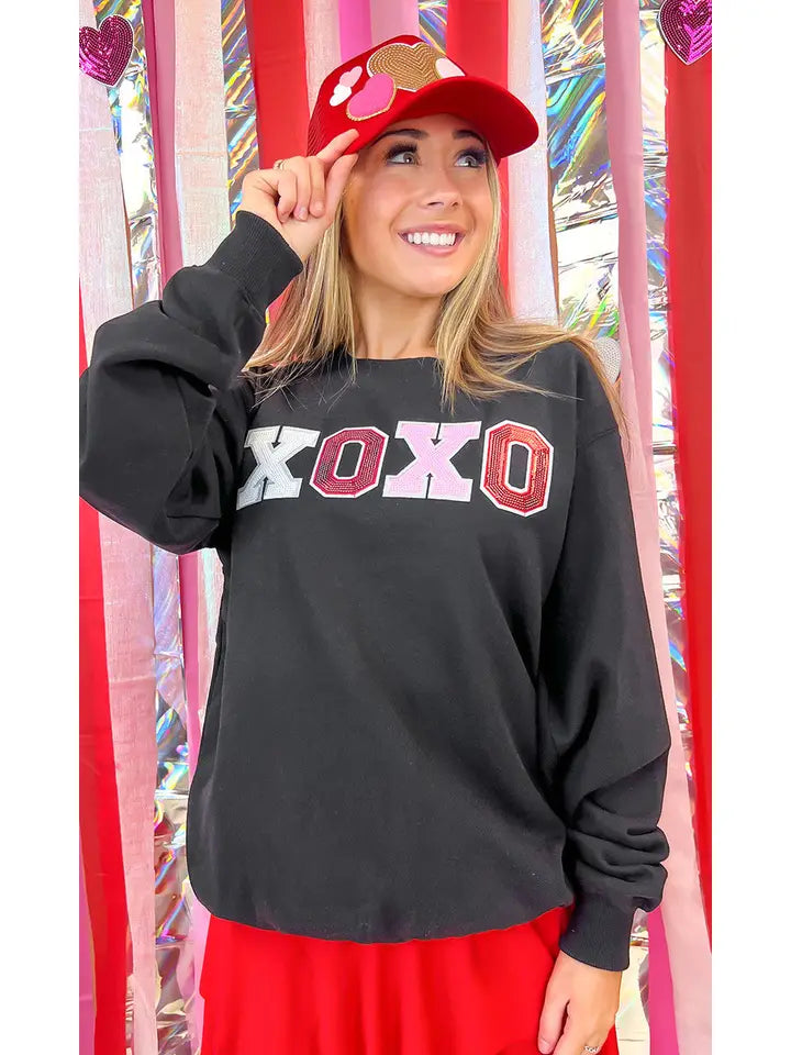 XOXO Sequin Valentine Graphic Sweatshirt - Ash Gray