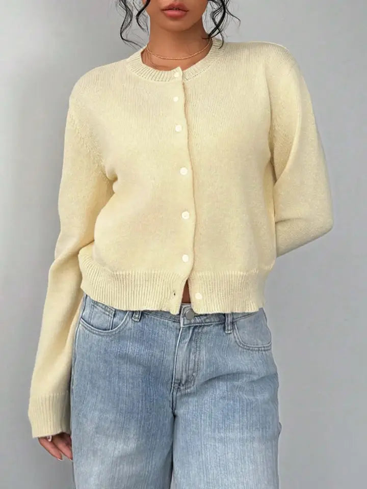 Yellow Long Sleeved Knitted Cardigan Sweater