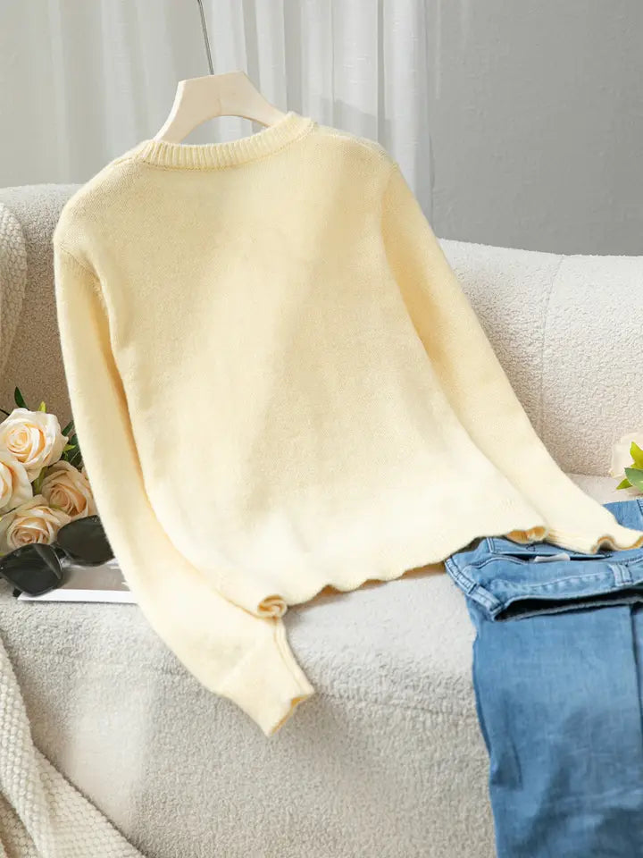 Yellow Long Sleeved Knitted Cardigan Sweater