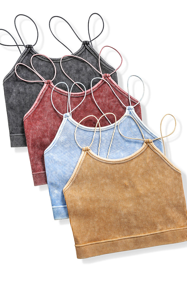 Washed Ribbed Seamless Double Strap Brami Zenana
