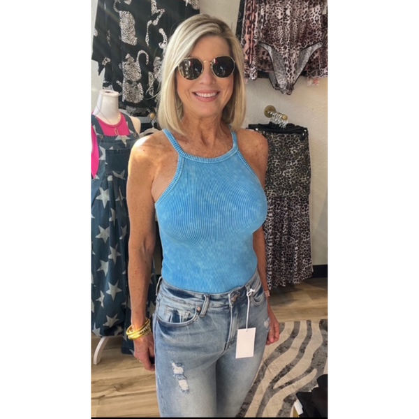 Stone Washed Ribbed Seamless Cami Top - 9 Colors Zenana