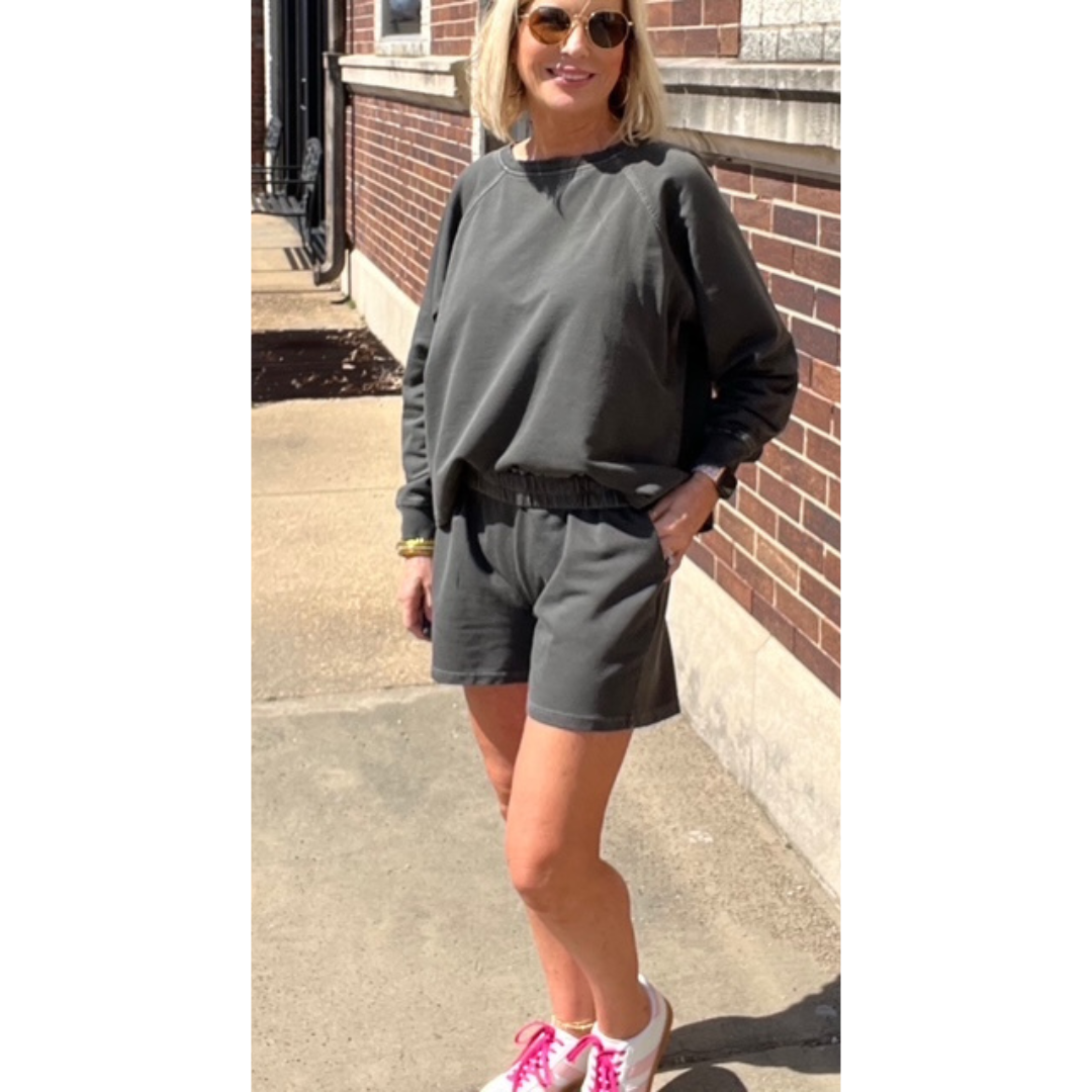 Zenana Short Set - Long Sleeved Pullover Top with Shorts - 3 Colors