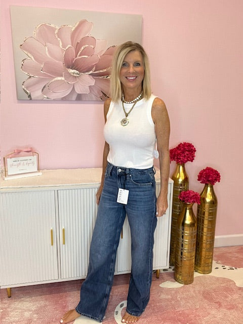 High Waist Wide Leg Straight Denim Jeans