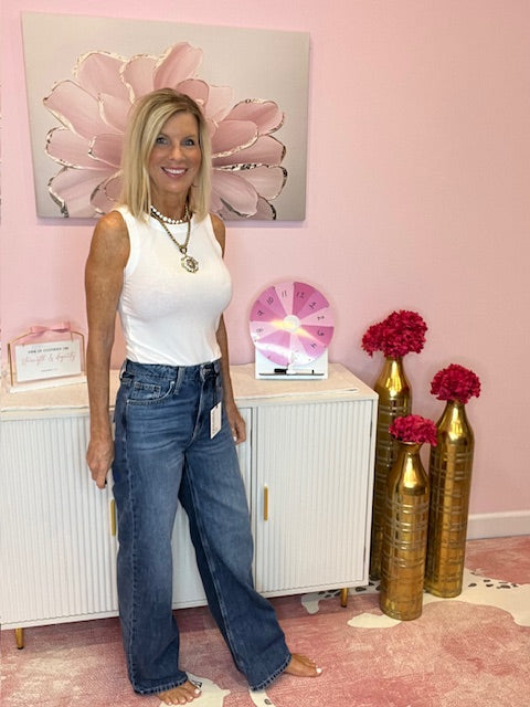 High Waist Wide Leg Straight Denim Jeans