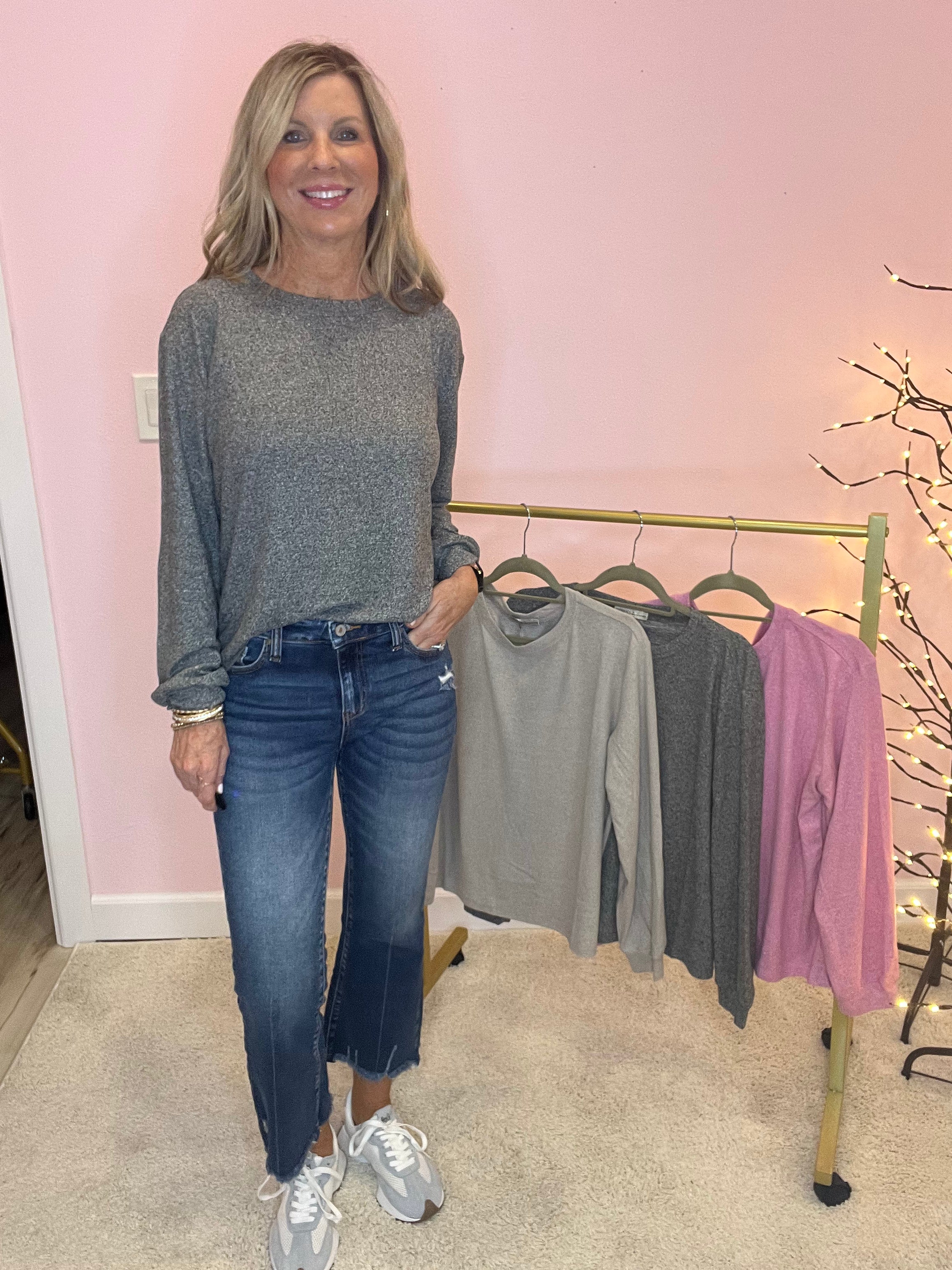 Soft Melange Hacci Round Neck Long Slv Tee
