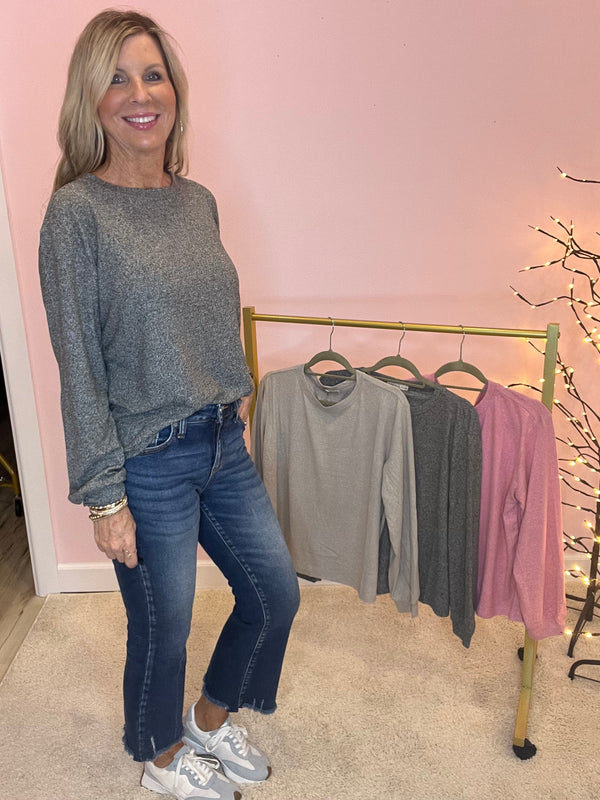 Soft Melange Hacci Round Neck Long Slv Tee