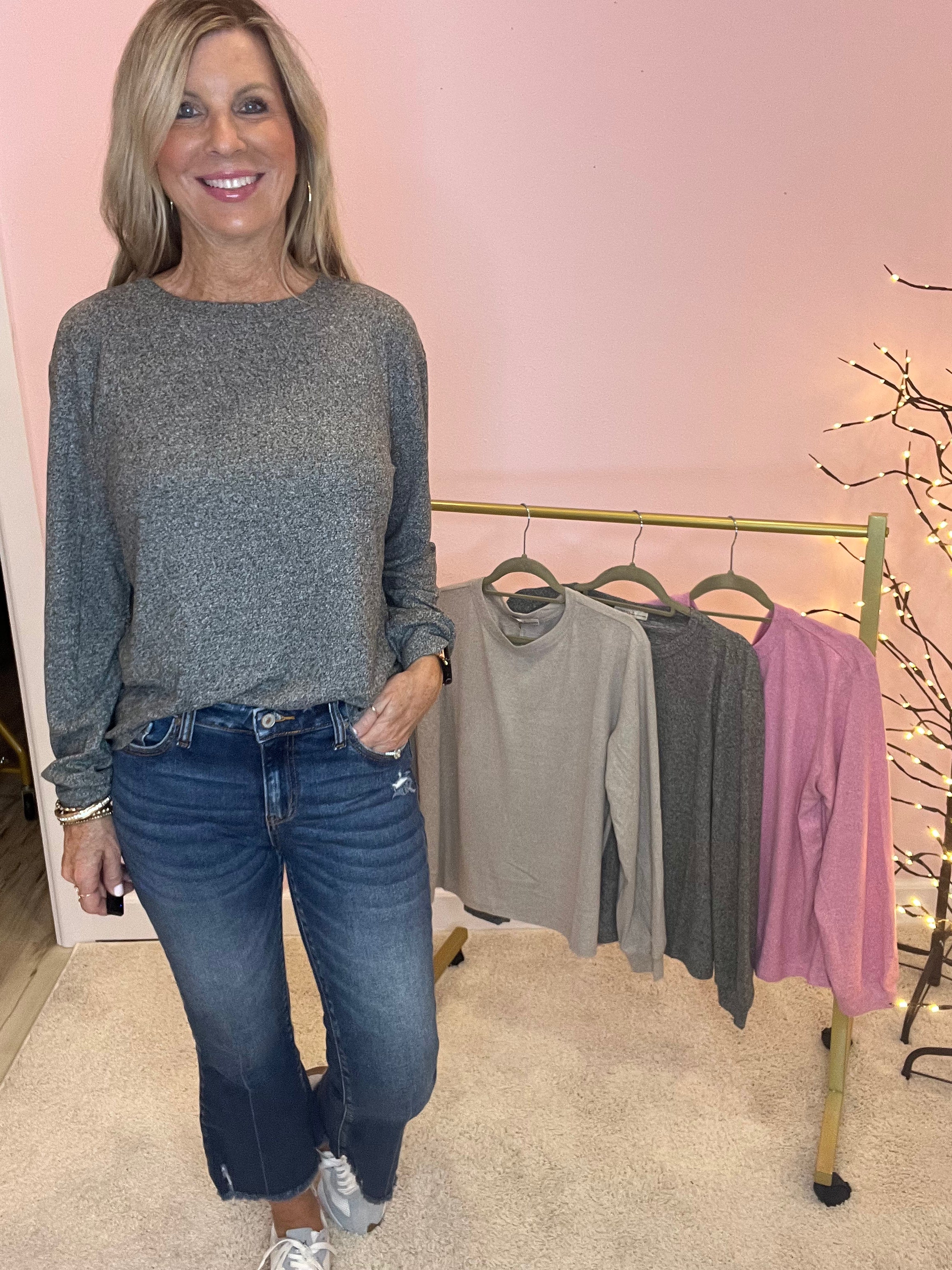 Soft Melange Hacci Round Neck Long Slv Tee