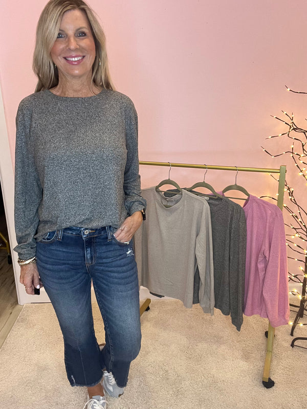 Soft Melange Hacci Round Neck Long Slv Tee