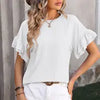 Solid Round Neck Ruffle Sleeve Short Sleeved Top