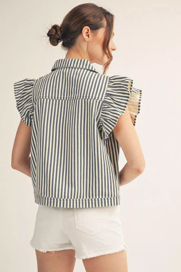 Simply Striped Ruffle Vest, Denim