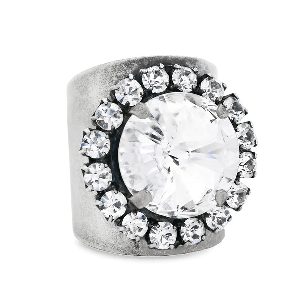 TOVA - Jacci Ring in Antique Silver / Clear